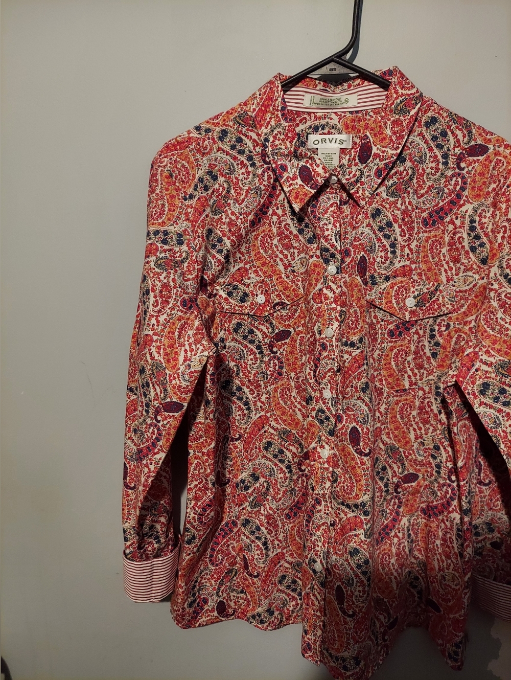 Orvis Paisley 100% Cotton Wrinkle Free Button Down Shirt 16 Garden Party Preppy - Picture 4 of 11